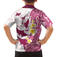 Maori Manta Ray Plumeria Royal Pink Family Matching Summer Maxi Dress and Hawaiian Shirt LT01 - Polynesian Pride