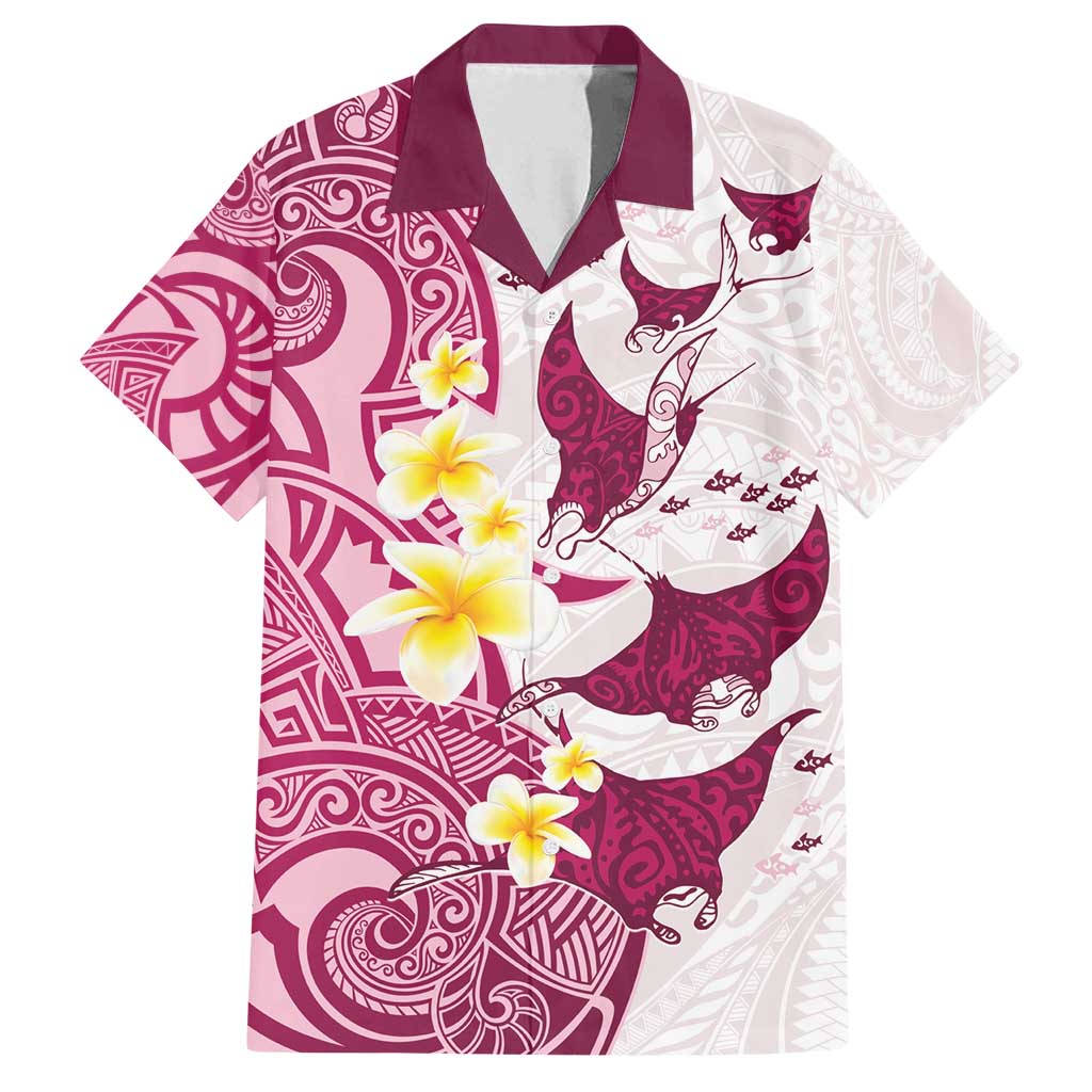 Maori Manta Ray Plumeria Royal Pink Family Matching Summer Maxi Dress and Hawaiian Shirt LT01 Dad's Shirt - Short Sleeve Pink - Polynesian Pride