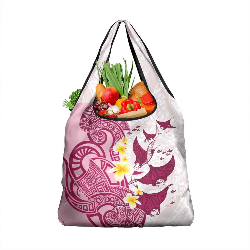 Maori Manta Ray Plumeria Royal Pink Grocery Bag