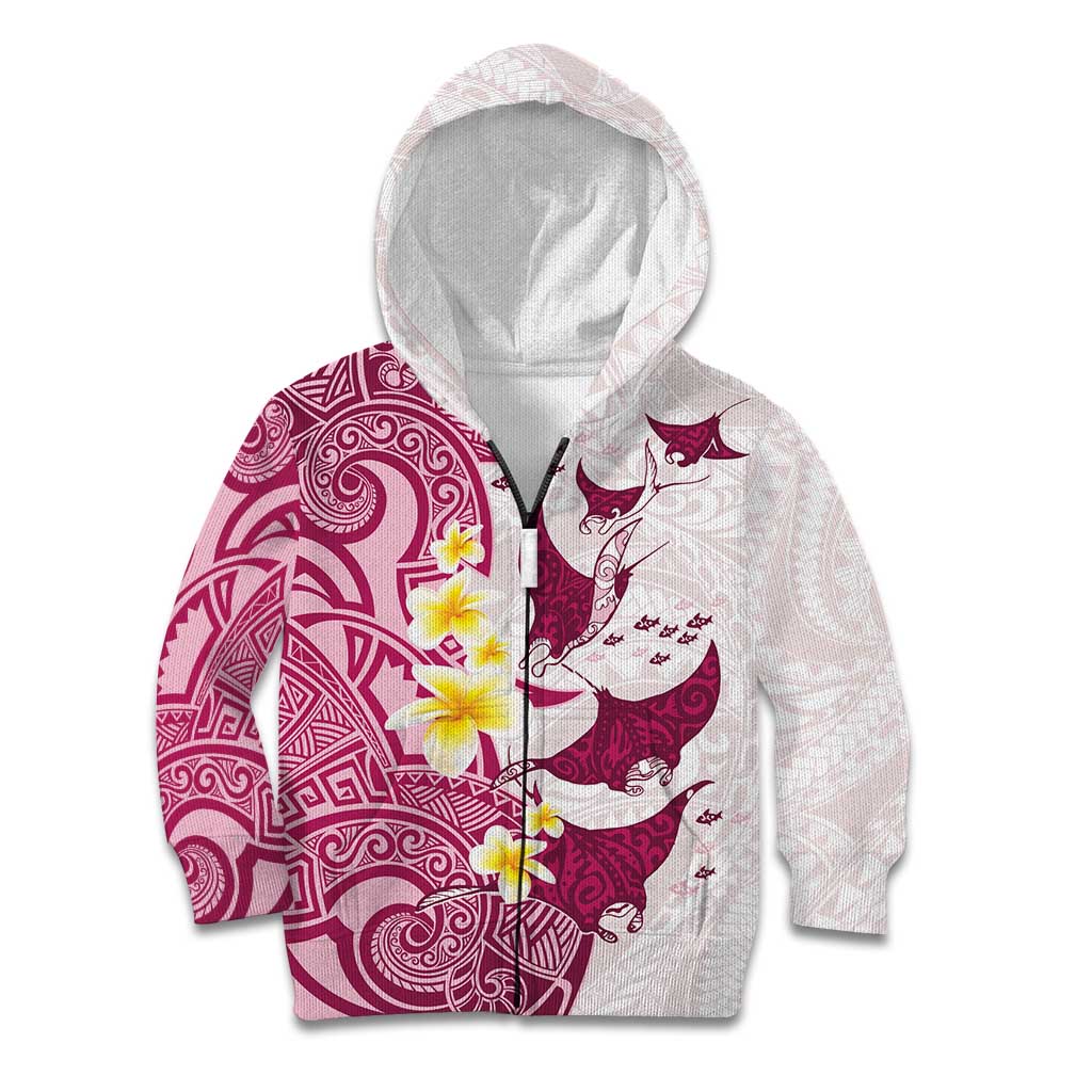 Maori Manta Ray Plumeria Royal Pink Kid Hoodie