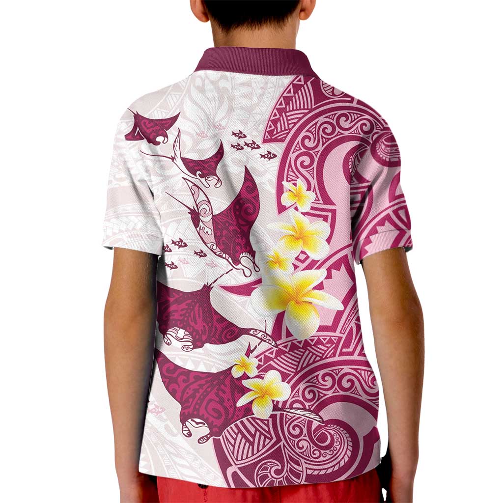 Maori Manta Ray Plumeria Royal Pink Kid Polo Shirt