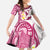 Maori Manta Ray Plumeria Royal Pink Kid Short Sleeve Dress