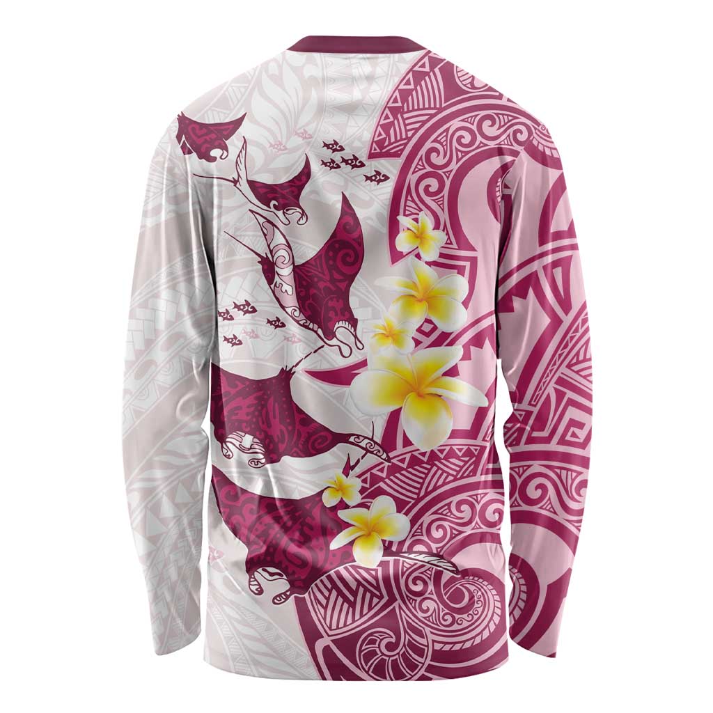 Maori Manta Ray Plumeria Royal Pink Long Sleeve Shirt LT01 - Polynesian Pride