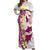 Maori Manta Ray Plumeria Royal Pink Off Shoulder Maxi Dress