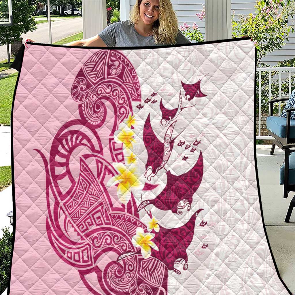 Maori Manta Ray Plumeria Royal Pink Quilt LT01 Pink - Polynesian Pride