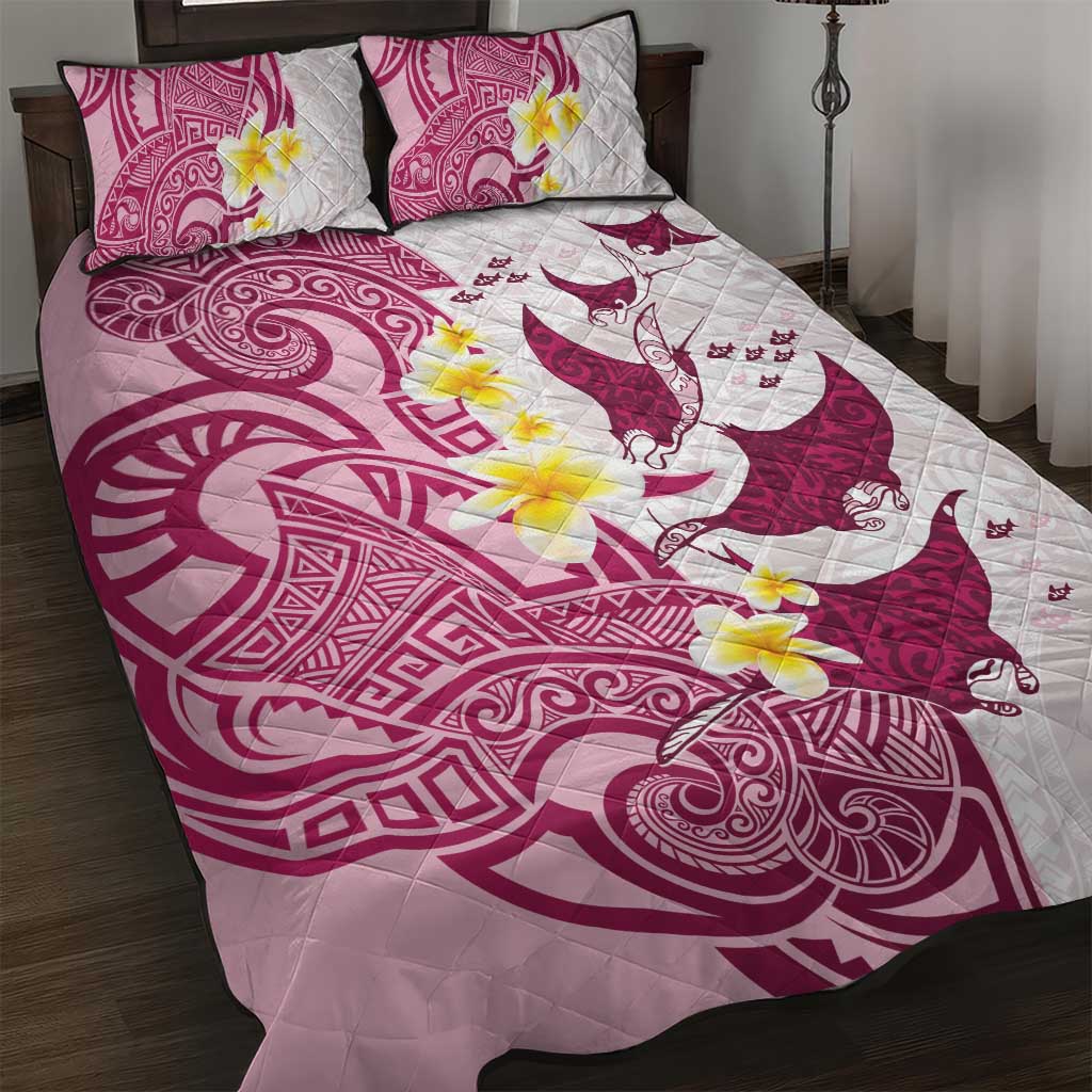 Maori Manta Ray Plumeria Royal Pink Quilt Bed Set LT01 Pink - Polynesian Pride