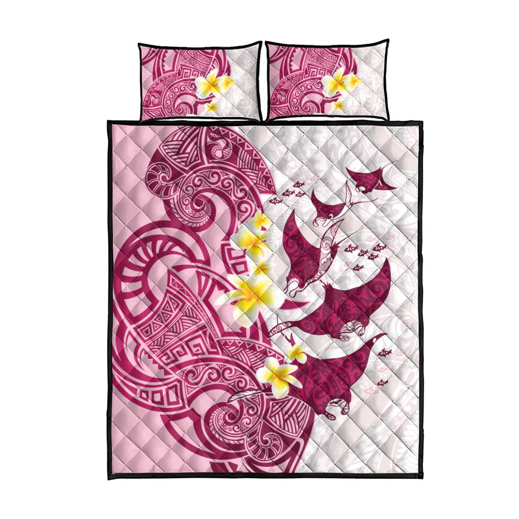 Maori Manta Ray Plumeria Royal Pink Quilt Bed Set