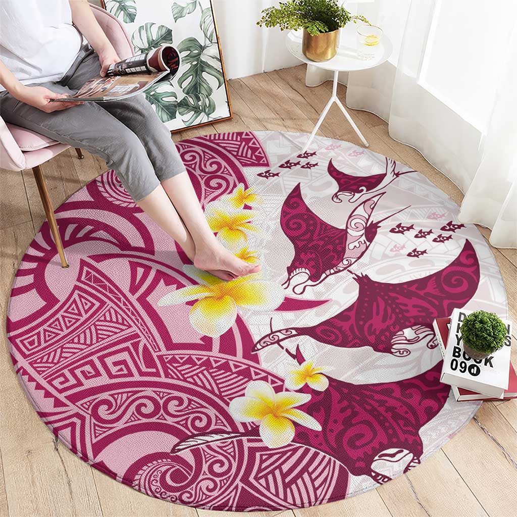 Maori Manta Ray Plumeria Royal Pink Round Carpet LT01 - Polynesian Pride