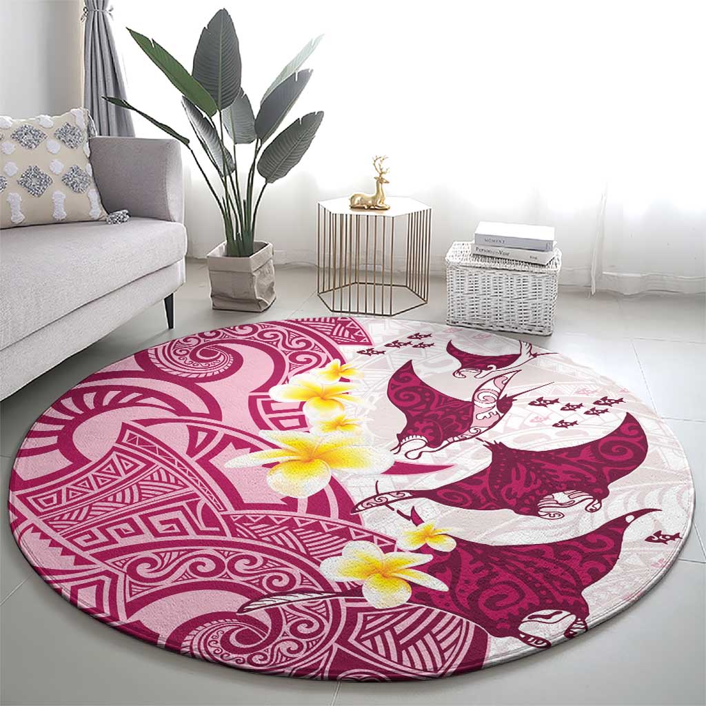 Maori Manta Ray Plumeria Royal Pink Round Carpet LT01 - Polynesian Pride