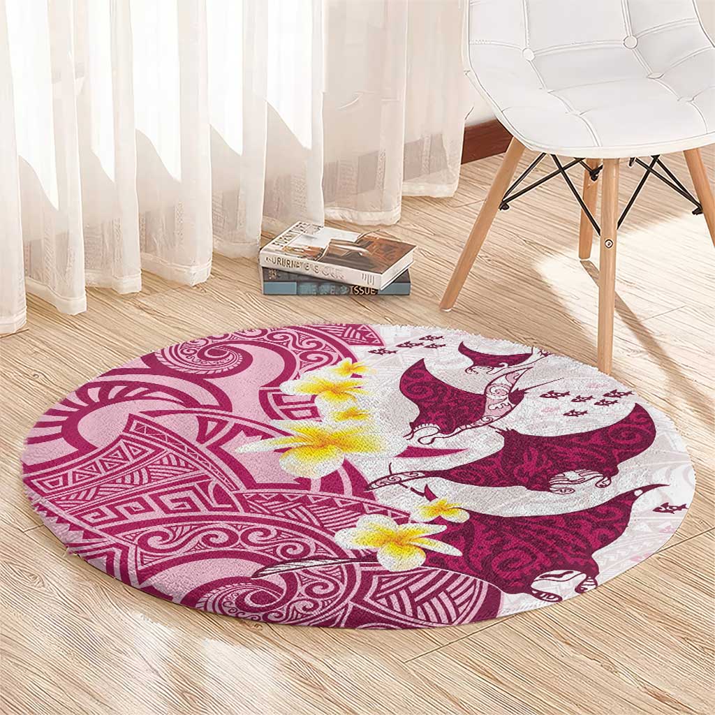 Maori Manta Ray Plumeria Royal Pink Round Carpet LT01 - Polynesian Pride
