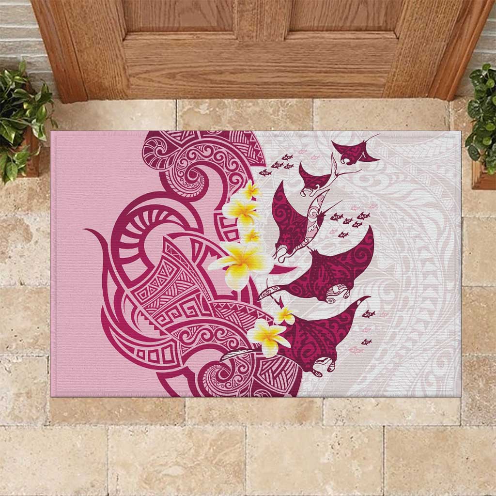 Maori Manta Ray Plumeria Royal Pink Rubber Doormat LT01 Pink - Polynesian Pride