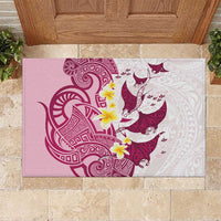 Maori Manta Ray Plumeria Royal Pink Rubber Doormat LT01 Pink - Polynesian Pride