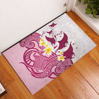 Maori Manta Ray Plumeria Royal Pink Rubber Doormat LT01 - Polynesian Pride
