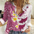 Maori Manta Ray Plumeria Royal Pink Women Casual Shirt