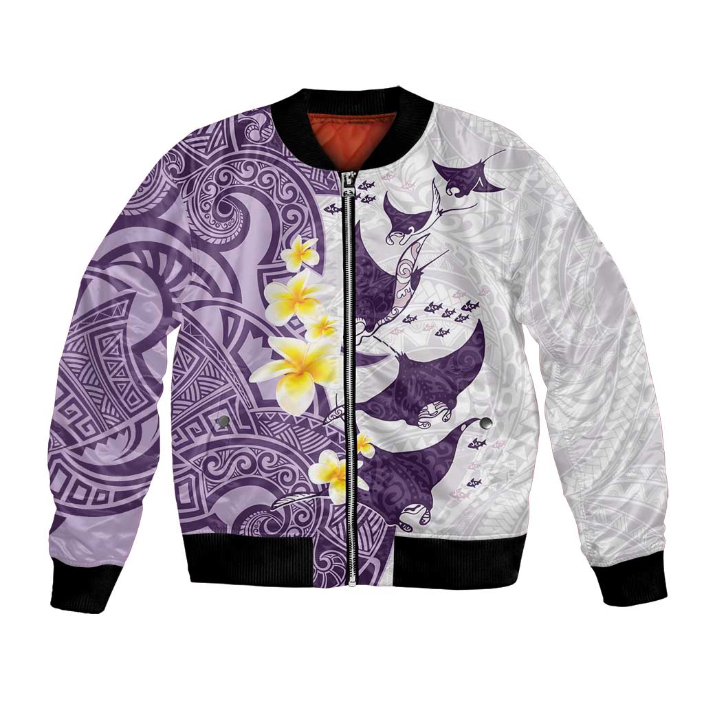 Maori Manta Ray Plumeria Deep Purple Bomber Jacket LT01 Unisex Purple - Polynesian Pride