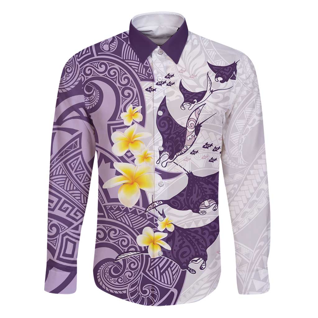 Maori Manta Ray Plumeria Deep Purple Family Matching Puletasi and Hawaiian Shirt
