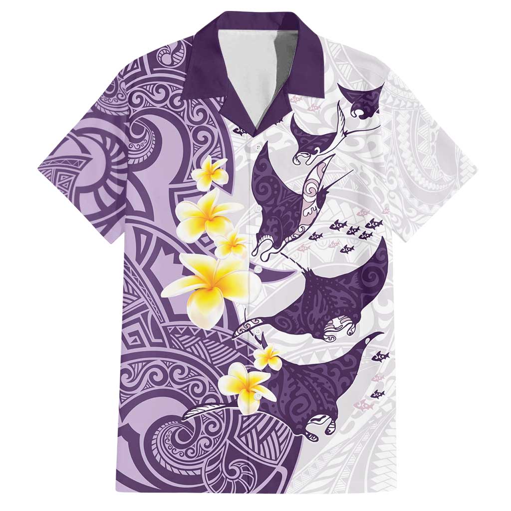 Maori Manta Ray Plumeria Deep Purple Family Matching Tank Maxi Dress and Hawaiian Shirt LT01 Dad's Shirt - Short Sleeve Purple - Polynesian Pride