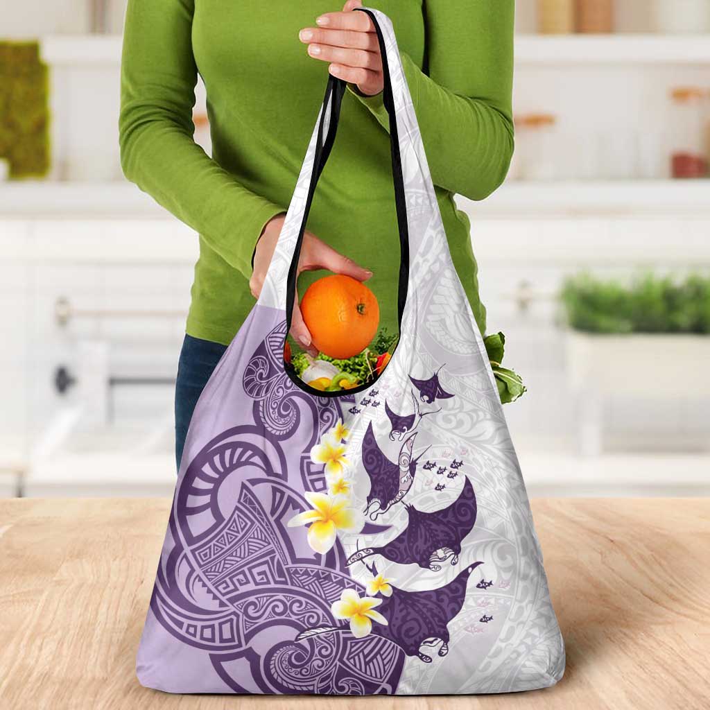 Maori Manta Ray Plumeria Deep Purple Grocery Bag