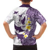 Maori Manta Ray Plumeria Deep Purple Kid Hawaiian Shirt