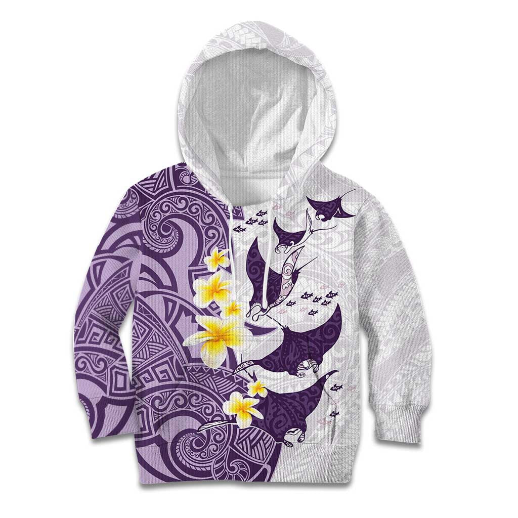 Maori Manta Ray Plumeria Deep Purple Kid Hoodie LT01 Hoodie Purple - Polynesian Pride