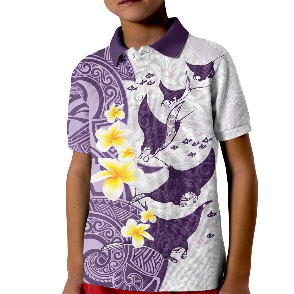 Maori Manta Ray Plumeria Deep Purple Kid Polo Shirt LT01 Kid Purple - Polynesian Pride