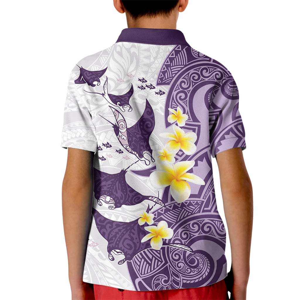Maori Manta Ray Plumeria Deep Purple Kid Polo Shirt