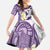 Maori Manta Ray Plumeria Deep Purple Kid Short Sleeve Dress