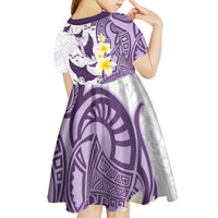 Maori Manta Ray Plumeria Deep Purple Kid Short Sleeve Dress