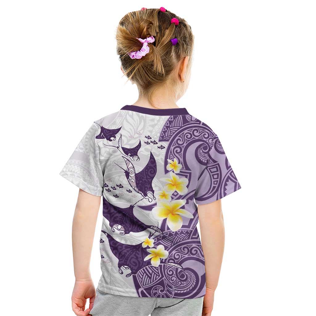 Maori Manta Ray Plumeria Deep Purple Kid T Shirt