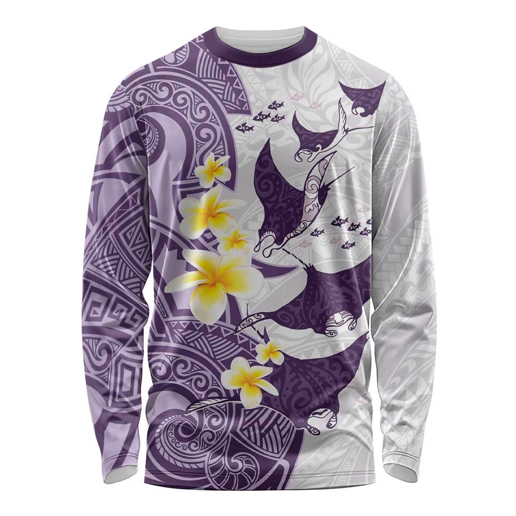 Maori Manta Ray Plumeria Deep Purple Long Sleeve Shirt LT01 Unisex Purple - Polynesian Pride
