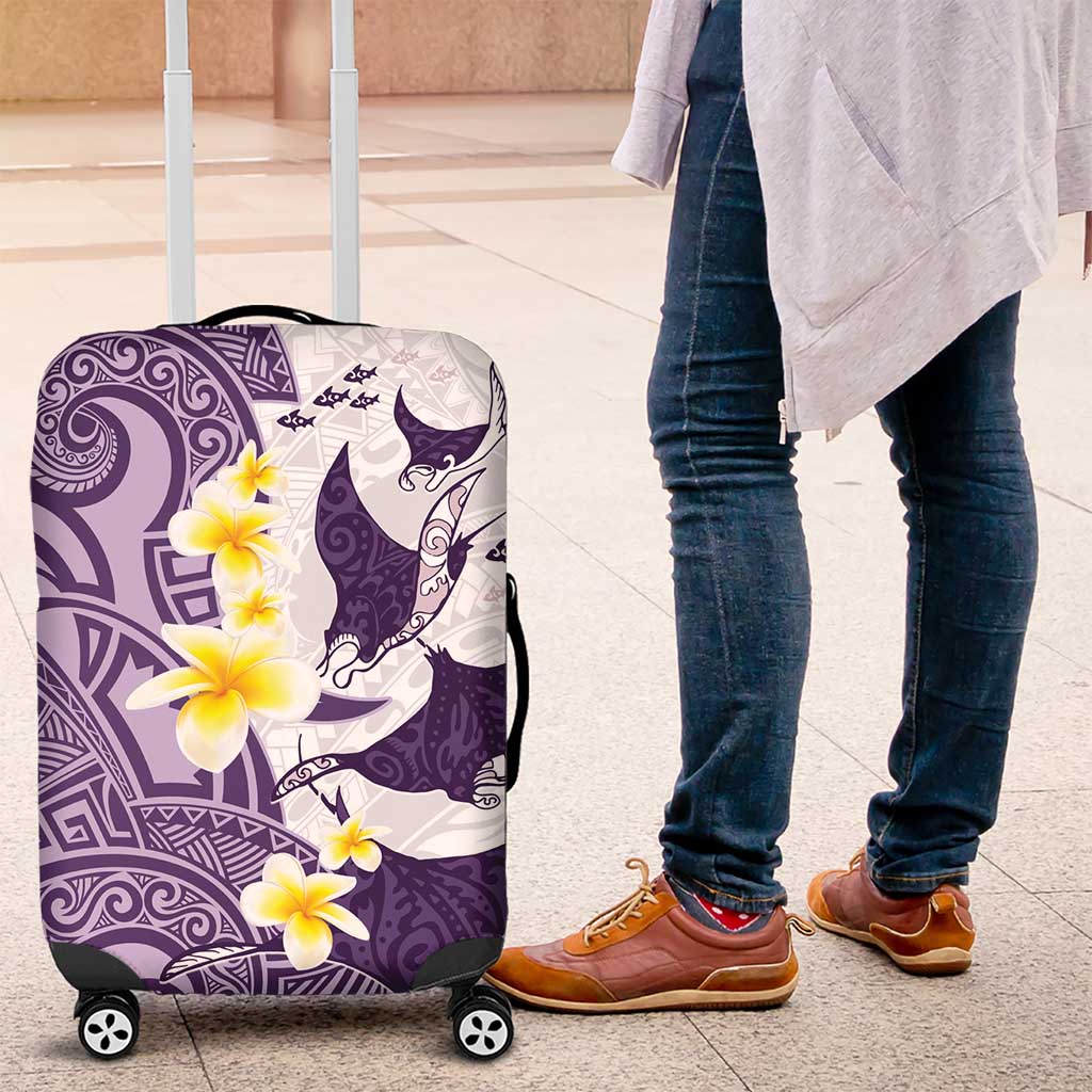 Maori Manta Ray Plumeria Deep Purple Luggage Cover LT01 Purple - Polynesian Pride