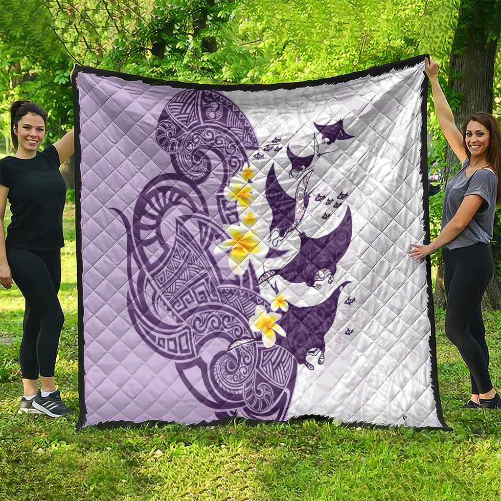 Maori Manta Ray Plumeria Deep Purple Quilt