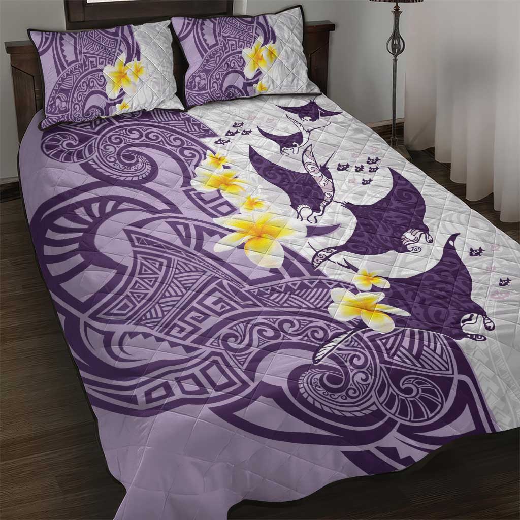 Maori Manta Ray Plumeria Deep Purple Quilt Bed Set LT01 Purple - Polynesian Pride