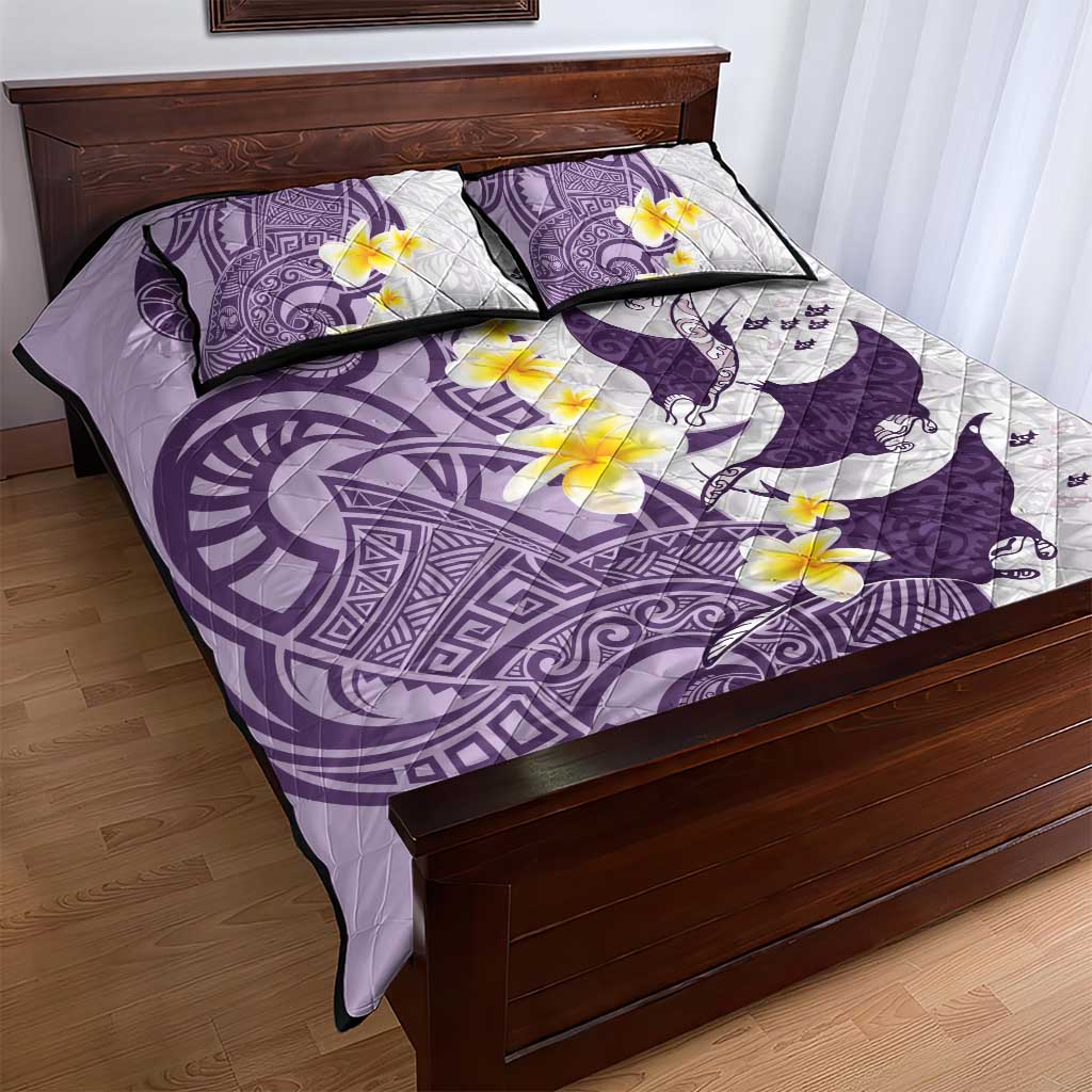 Maori Manta Ray Plumeria Deep Purple Quilt Bed Set