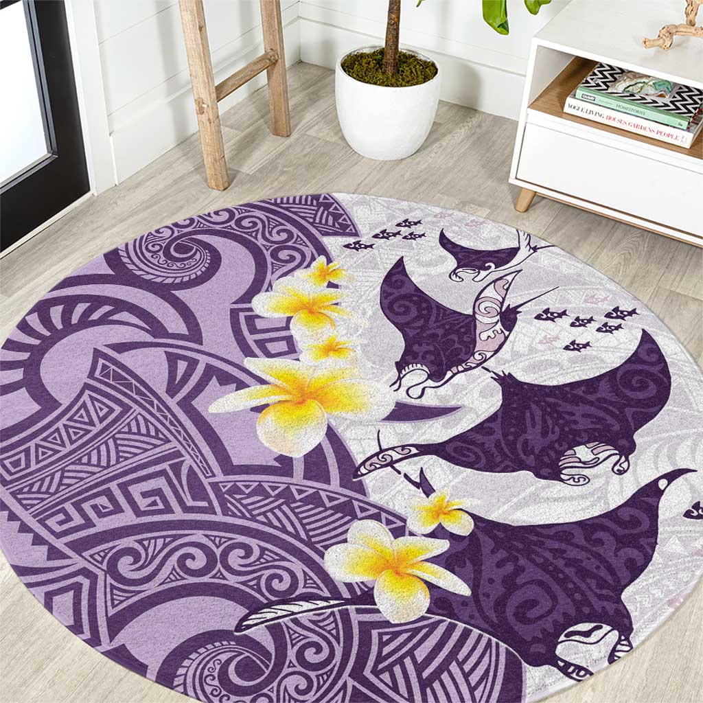 Maori Manta Ray Plumeria Deep Purple Round Carpet LT01 Purple - Polynesian Pride