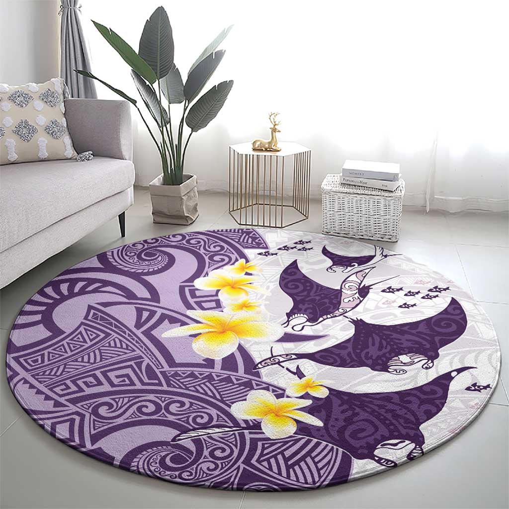 Maori Manta Ray Plumeria Deep Purple Round Carpet LT01 - Polynesian Pride
