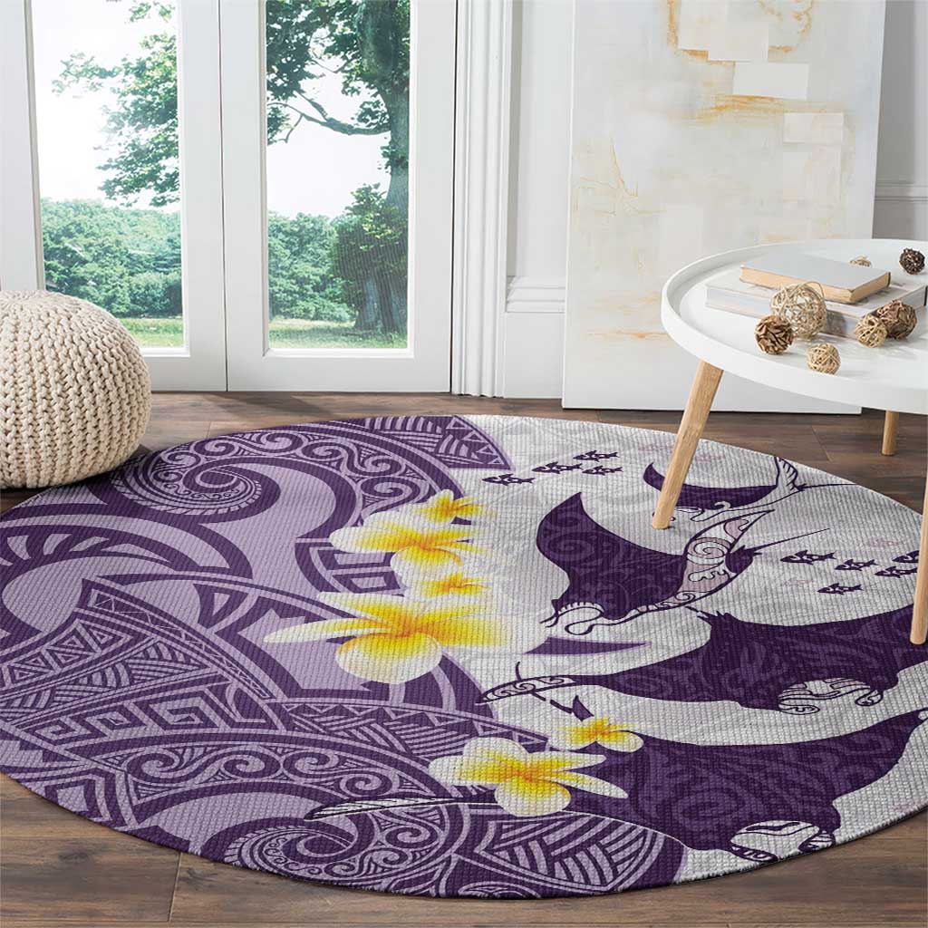 Maori Manta Ray Plumeria Deep Purple Round Carpet LT01 - Polynesian Pride