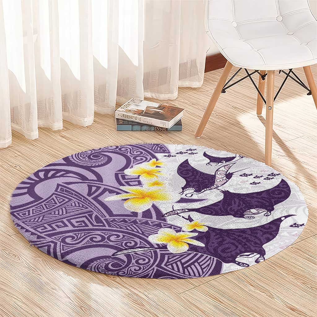 Maori Manta Ray Plumeria Deep Purple Round Carpet LT01 - Polynesian Pride