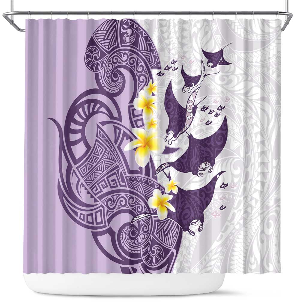 Maori Manta Ray Plumeria Deep Purple Shower Curtain LT01 Purple - Polynesian Pride