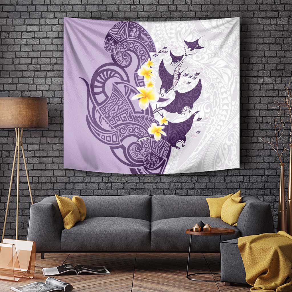 Maori Manta Ray Plumeria Deep Purple Tapestry LT01 Purple - Polynesian Pride