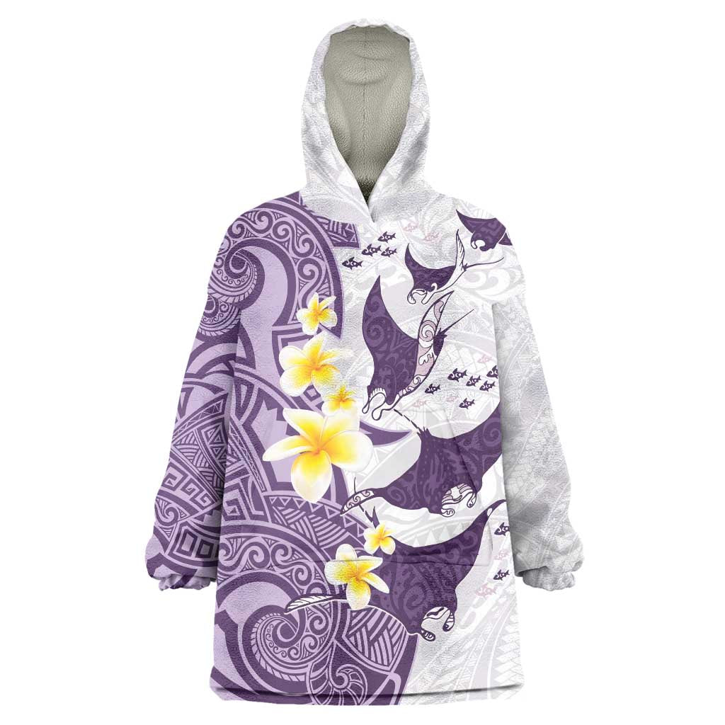 Maori Manta Ray Plumeria Deep Purple Wearable Blanket Hoodie LT01 One Size Purple - Polynesian Pride