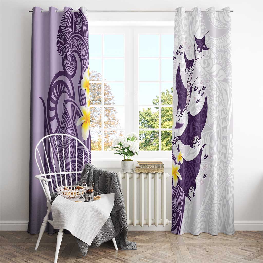 Maori Manta Ray Plumeria Deep Purple Window Curtain