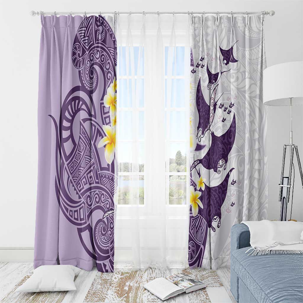 Maori Manta Ray Plumeria Deep Purple Window Curtain