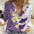 Maori Manta Ray Plumeria Deep Purple Women Casual Shirt