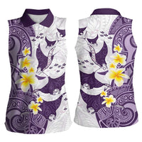 Maori Manta Ray Plumeria Deep Purple Women Sleeveless Polo Shirt LT01 - Polynesian Pride