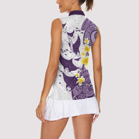 Maori Manta Ray Plumeria Deep Purple Women Sleeveless Polo Shirt LT01 - Polynesian Pride