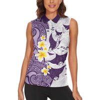 Maori Manta Ray Plumeria Deep Purple Women Sleeveless Polo Shirt LT01 - Polynesian Pride