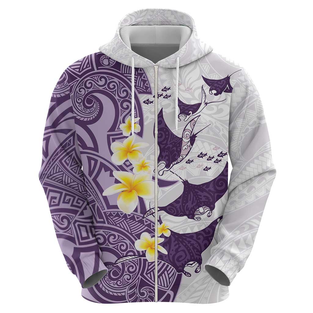Maori Manta Ray Plumeria Deep Purple Zip Hoodie