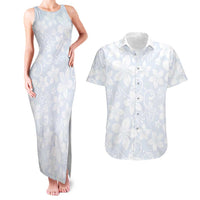 Plumeria Floral White Sunday Couples Matching Tank Maxi Dress and Hawaiian Shirt