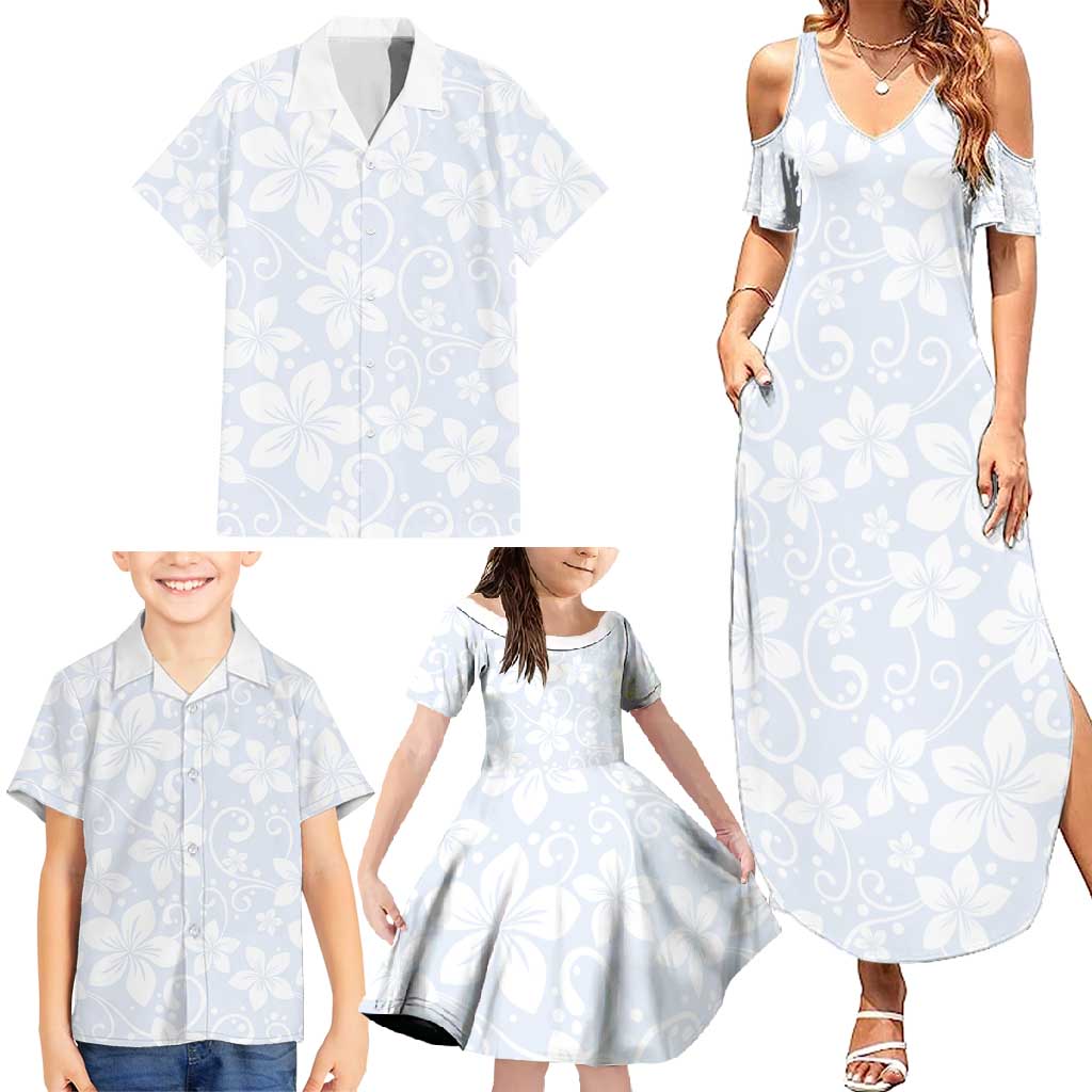 Plumeria Floral White Sunday Family Matching Summer Maxi Dress and Hawaiian Shirt LT01 - Polynesian Pride